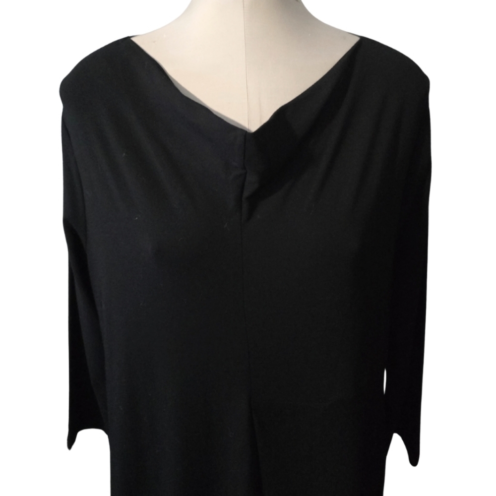 OSKA Long Sleeve Black Maxi Dress Size 3 10/12 44 Lagenlook Utilitarian Cowlneck - Picture 2 of 5